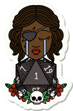 Ağlayan bir insan hırsızının çıkartması. Bir insan tarafından çizilmiş doğal bir D20 rulosu.