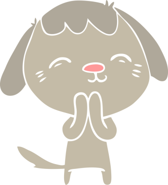 Bir insan tarafından çizilmiş mutlu düz renkli çizgi film köpeği.