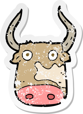 Bir insan tarafından çizilmiş karikatür ineğinin gerilimli çıkartması.