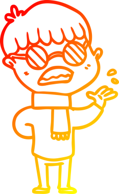 Bir insan tarafından çizilmiş gözlük takan çizgi film çocuğu çizimi.