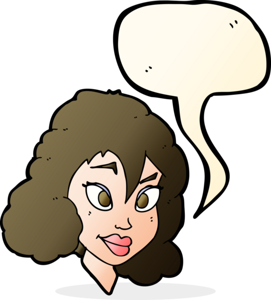 Bir insan tarafından çizilmiş konuşma balonu olan güzel bir kadın.