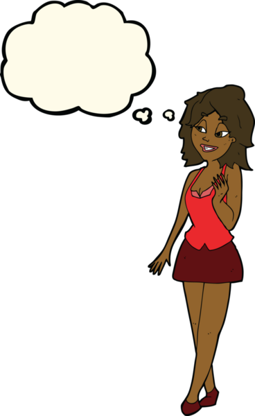 Bir insan tarafından çizilmiş düşünce balonlu çekici ofis kadını.