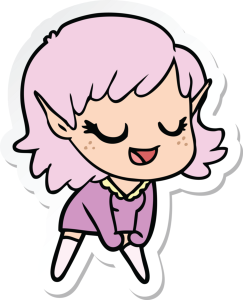 Bir insan tarafından çizilmiş mutlu bir elf kızının çıkartması.