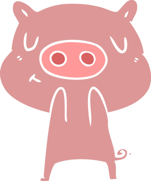 Düz renkli çizgi film içerikli domuz insan tarafından çizilmiş.