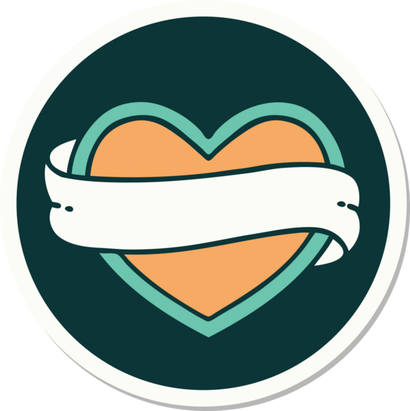 Bir insan tarafından çizilmiş geleneksel bir kalp ve bayrak stili dövme çıkartması.