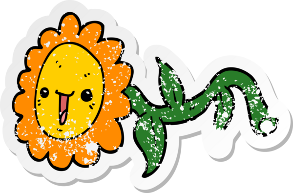 Bir insan tarafından çizilmiş karikatür çiçeğinin sıkıntılı çıkartması