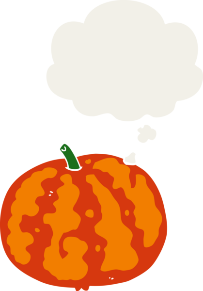 Düşünce baloncuklu karpuz insan tarafından çizilmiş retro tarzı.