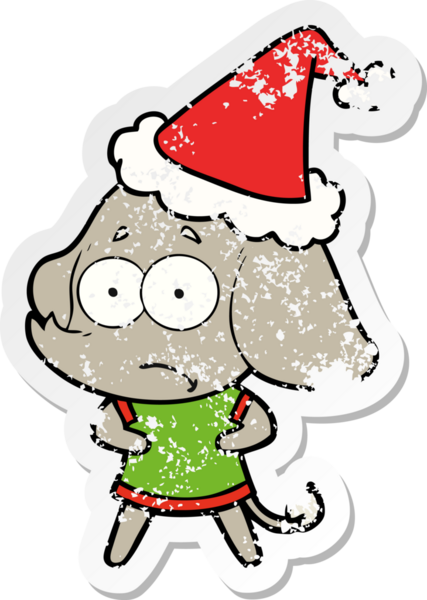 Bir insan tarafından çizilmiş Noel Baba şapkası giymiş belirsiz bir filin kederli çıkartması.