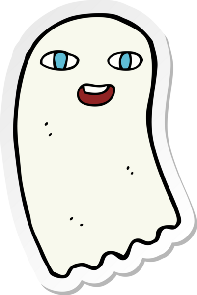 Bir insan tarafından çizilmiş komik bir hayaletin çıkartması.