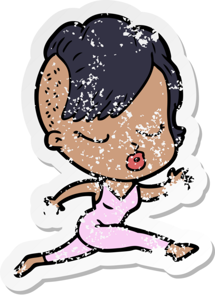 Çizgi film çıkartması. Bir insan tarafından çizilmiş güzel hippi kız.