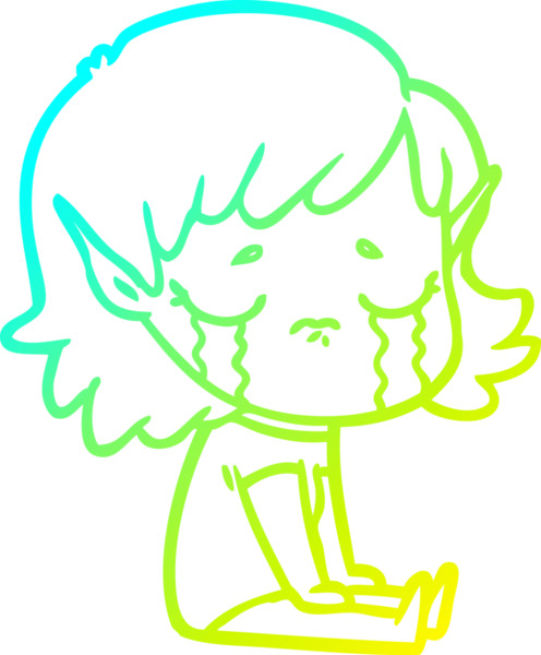 Bir insan tarafından çizilmiş, ağlayan bir elf kızı çizimi.