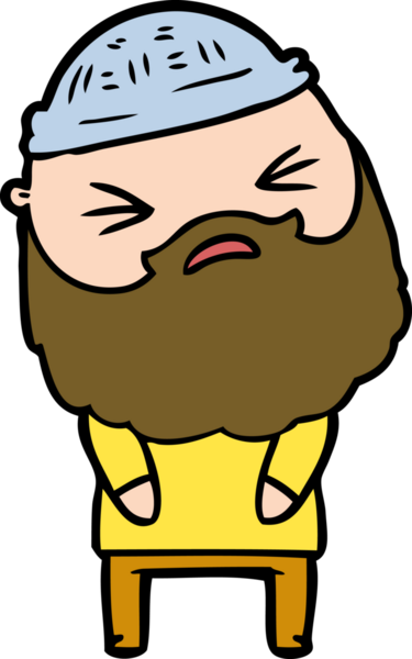 Bir insan tarafından çizilmiş sakallı bir çizgi film adamı.