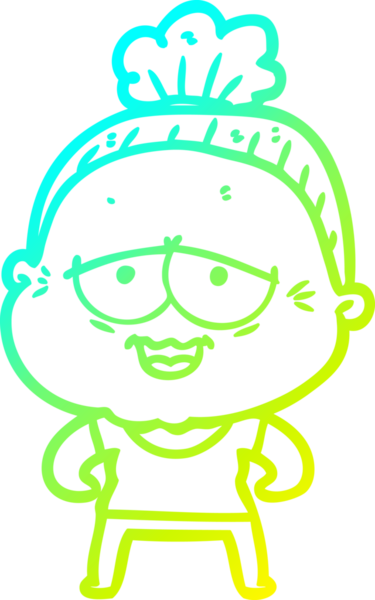 Bir insan tarafından çizilmiş, mutlu, yaşlı bir kadının çizdiği soğuk çizgi.