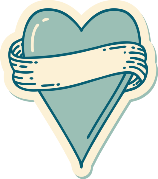 Bir insan tarafından çizilmiş geleneksel bir kalp ve bayrak stili dövme çıkartması.