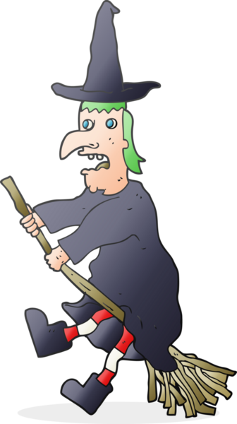 Bir insan tarafından çizilmiş süpürgeyle uçan bir cadı çizimi.