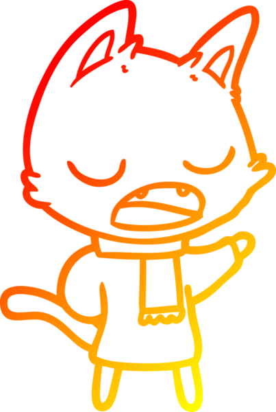 Bir insan tarafından çizilmiş kışlık giysiler giyen konuşan bir kedinin sıcak çizgi çizimi