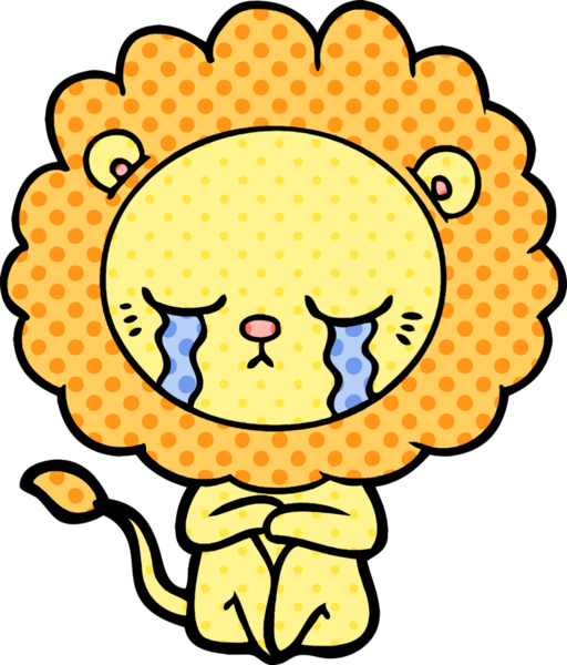 Bir insan tarafından çizilmiş ağlayan çizgi film aslanı.