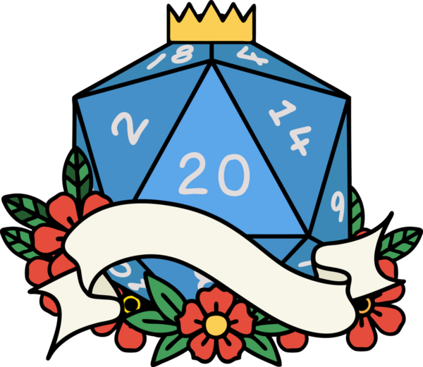 Retro Dövme Biçimi Doğal 20 D20 zar bir insan tarafından çizildi