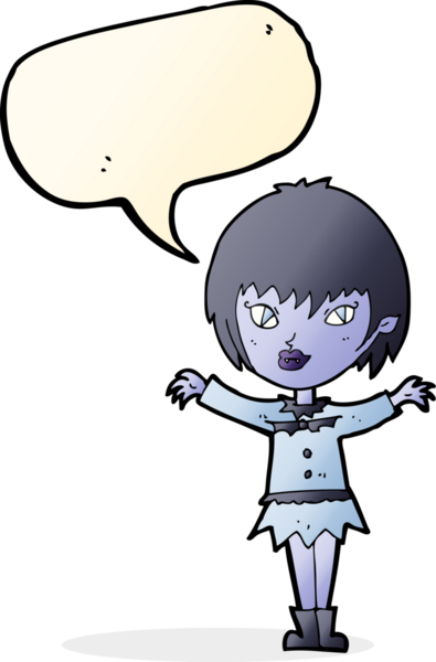 Bir insan tarafından çizilmiş konuşma balonu olan vampir kız.