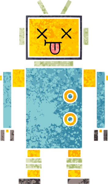 Bir insan tarafından çizilmiş bir robotun retro çizim tarzı karikatürü