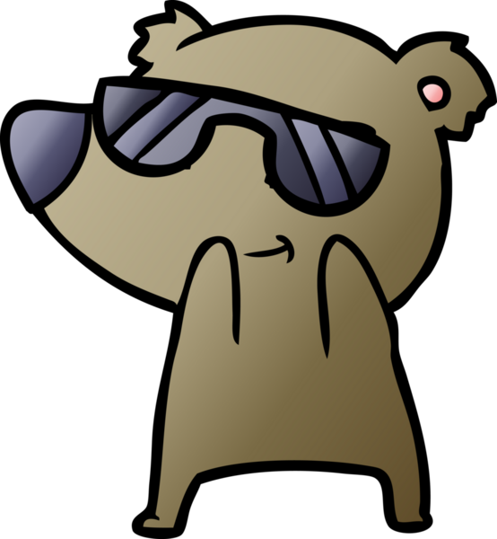 Bir insan tarafından çizilmiş güneş gözlüğü takan sevimli çizgi film ayısı.