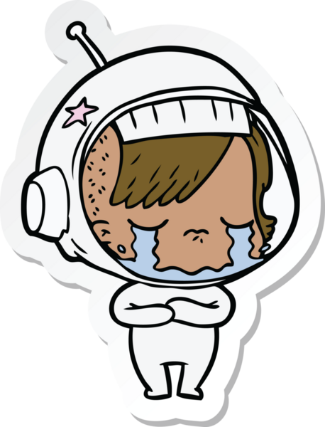 Bir insan tarafından çizilmiş, ağlayan astronot bir kızın çıkartması.