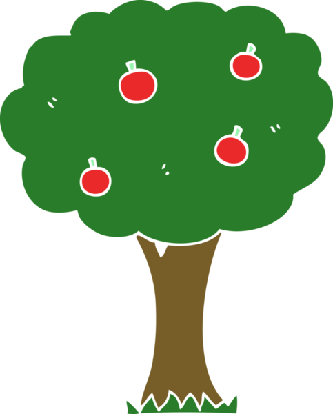 Bir insan tarafından çizilmiş düz renkli elma ağacı.