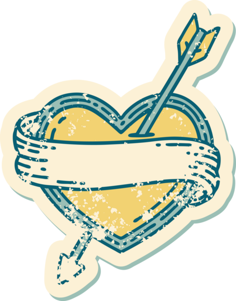 Bir insan tarafından çizilmiş ok kalp ve pankartın sembolik dövmeli görüntüsü