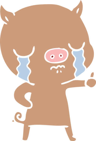 Bir insan tarafından çizilmiş düz renkli çizgi film domuz ağlaması.