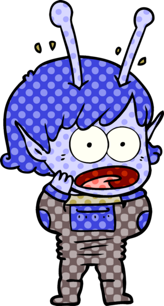 Karikatür, bir insan tarafından çizilen uzaylı kızı şok etti.