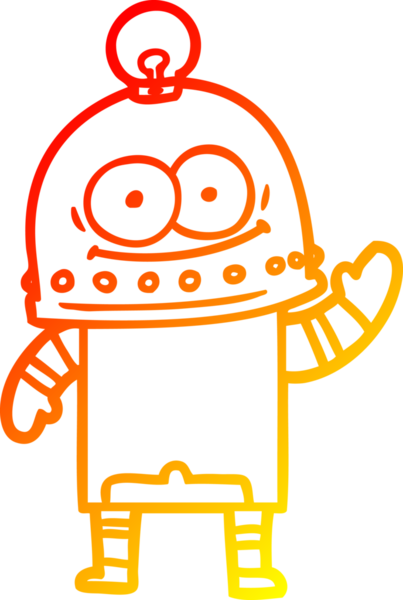 Bir insan tarafından çizilmiş ampullü mutlu bir robot çizimi.