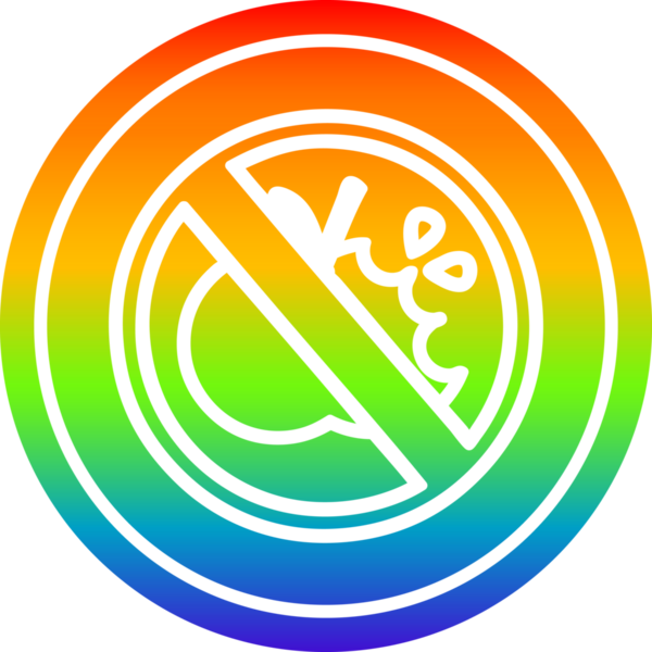 Gökkuşağı gradyan bir insan tarafından çizilmiş sağlıklı yiyecek dairesel simgesi yok