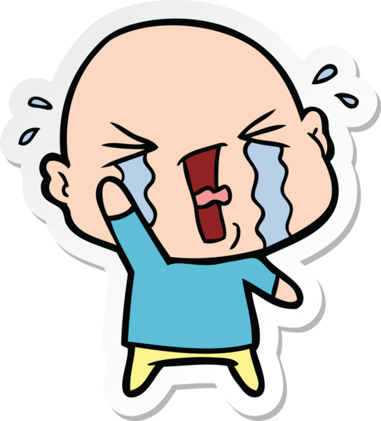 Bir insan tarafından çizilmiş ağlayan kel bir adamın çıkartması.