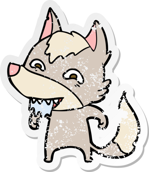 Bir insan tarafından çizilmiş aç bir kurdun sıkıntılı çıkartması.