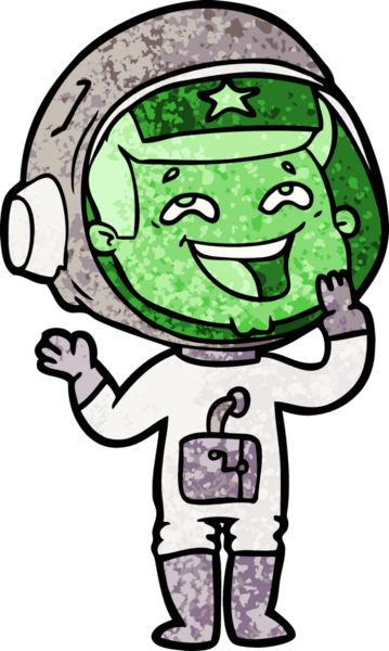 Bir insan tarafından çizilmiş gülen astronot çizgi filmi.