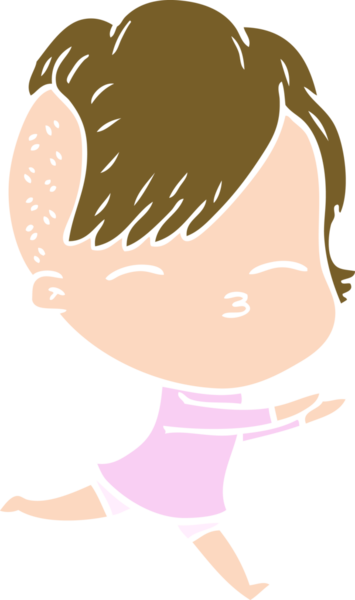 Bir insan tarafından çizilen düz renkli çizgi film şaşı kız.