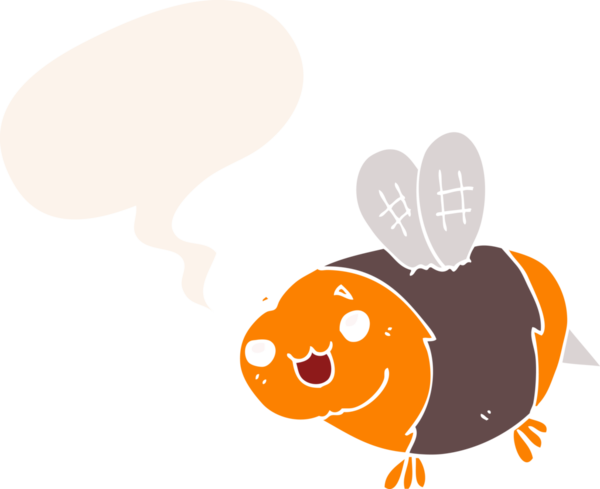 Konuşma baloncuğu olan komik çizgi film arısı insan tarafından çizilmiş.