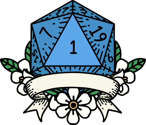 Retro Dövme Biçimi Doğal Bir d20 zar bir insan tarafından çizildi