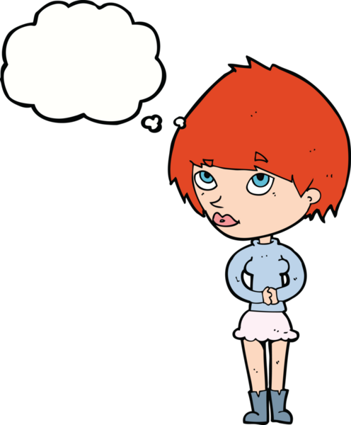 Bir insan tarafından çizilmiş düşünce kabarcığı olan karikatürlü sinirli kadın.