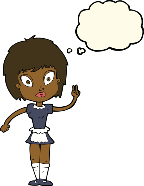 Bir insan tarafından çizilmiş düşünce balonlu çizgi film kızı.