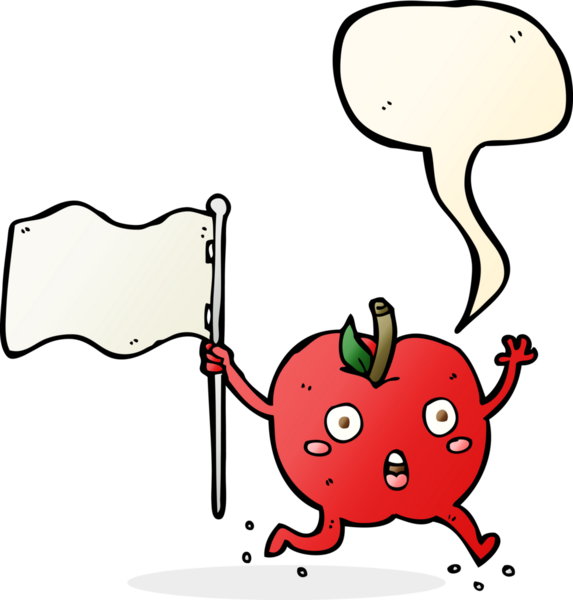 bir insan tarafından çizilmiş, bayraklı komik elma.