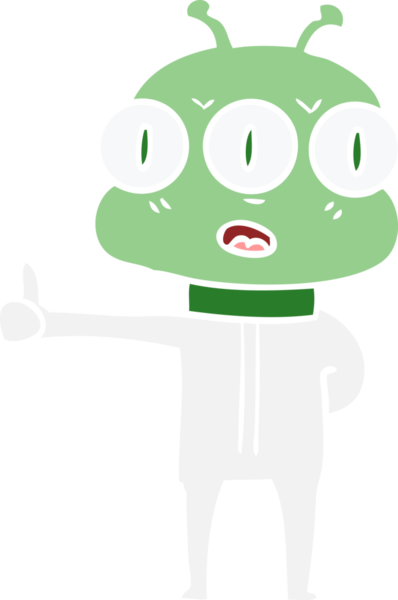 Düz renkli karikatür. Bir insan tarafından çizilmiş üç gözlü uzaylı.