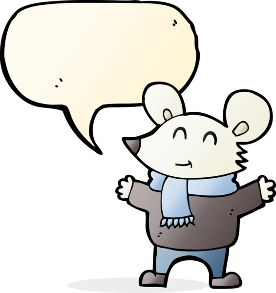 bir insan tarafından çizilmiş konuşma balonu olan çizgi film faresi