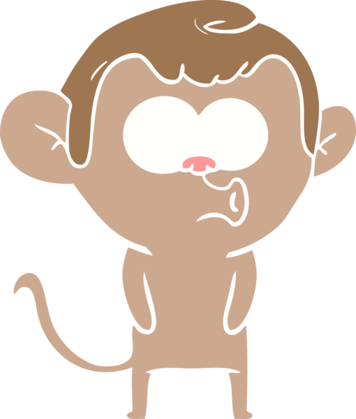 Bir insan tarafından çizilmiş düz renkli çizgi film öten maymun.