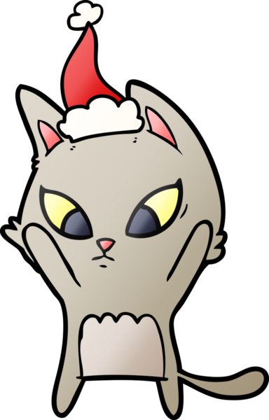 Bir insanın çizdiği Noel Baba şapkası takan bir kedinin gradyan çizimi.