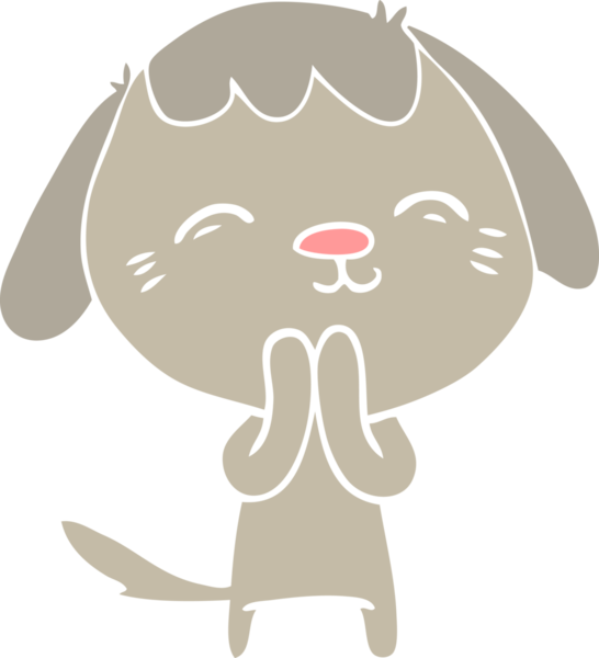 Bir insan tarafından çizilmiş mutlu düz renkli çizgi film köpeği.