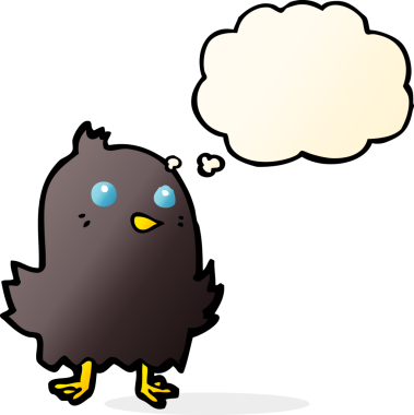 Bir insan tarafından çizilmiş düşünce baloncuklu çizgi film kuşu.