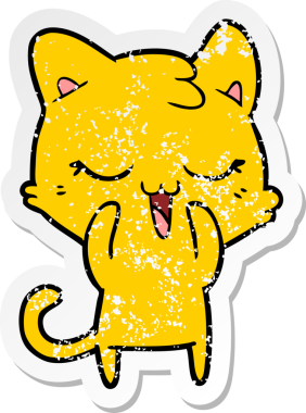 Bir insan tarafından çizilmiş mutlu çizgi film kedisinin sıkıntılı çıkartması.