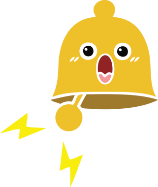 Bir insan tarafından çizilmiş çalan çanın düz renkli retro karikatürü