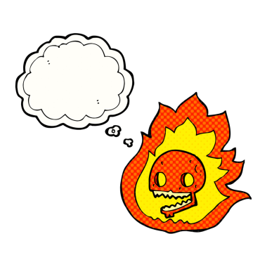 Bir insan tarafından çizilmiş serbest çizim balon karikatür yanan kafatası